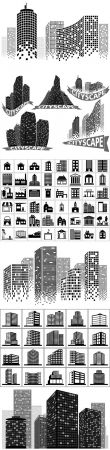 DesignOptimal Cityscape set buildings and city scene illustrations vector