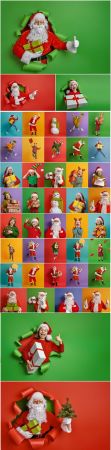 Children and Santa Claus on multicolor background
