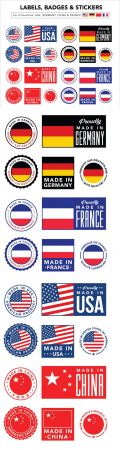 DesignOptimal Made in USA Germany China France Labels Badges Stickers in Vector