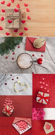 Red Hearts and Gift Box Vector Stock Images Set