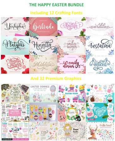 The Happy Easter Bundle   32 Premium Graphics and 12 Crafting Fonts