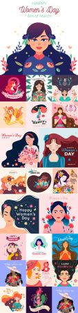 DesignOptimal March 8 and Women s Day illustration flat big collection