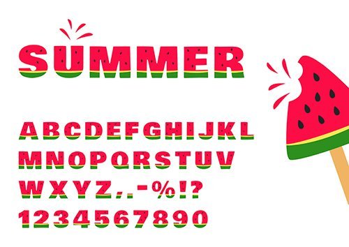 DesignOptimal Watermelon Font Summer Alphabet Numbers IllustrationS