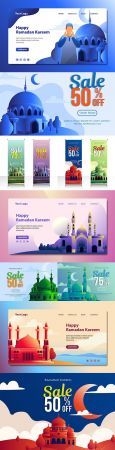 Ramadan sales and landing page mosque illustration