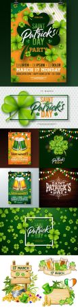 Saint Patrick 's day with leaves clover design flyer