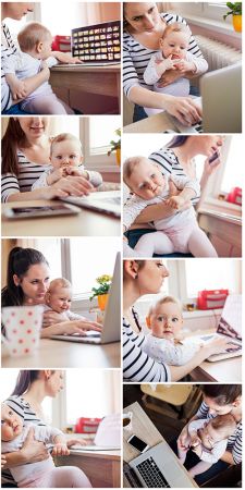 Young mom working home with child - 8UHQJPEG