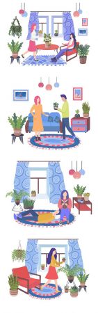 DesignOptimal House Plants Living Room Flat Illustration Set