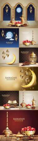 Holiday Ramadan Kareem with gold lights illustration