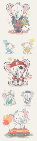 Cute elephant baby cartoon drawn illustrations