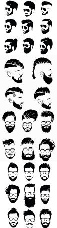 DesignOptimal Collection black hairstyle silhouettes and beards for men