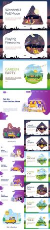 Landing Page Shop Online Store, Full Mood View and Beautiful Nature Flat Illustration