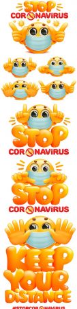 Smiley yellow in medical mask stop coronavirus 2019
