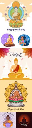 Happy Vesak day Buddhist holiday flat design illustrations