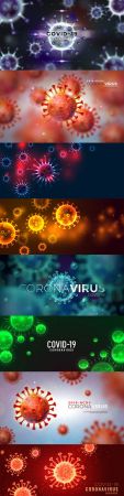 Covid 19 coronavirus flash design with virus cell background