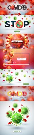 Covid 19 coronavirus with falling viruses and cells