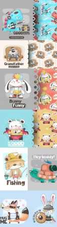 Cute cartoon animals and seamless background 12