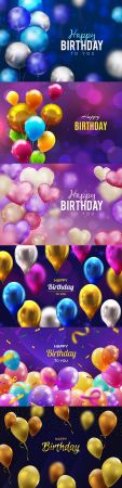 Happy birthday holiday invitation realistic balloons 11