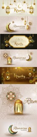 Ramadan Kareem gold luxury crescent design illustration