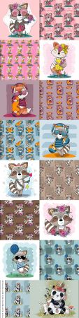 Cute cartoon animals and seamless background 10