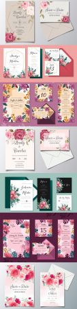 Elegant wedding invitation template flowers and leaves #2