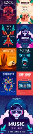 Music poster different genres illustrated design