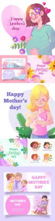 Mother 's day watercolor design of woman with child