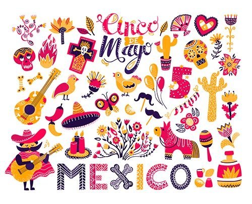 Mexican Cinco De Mayo Illustrations Party Element Set