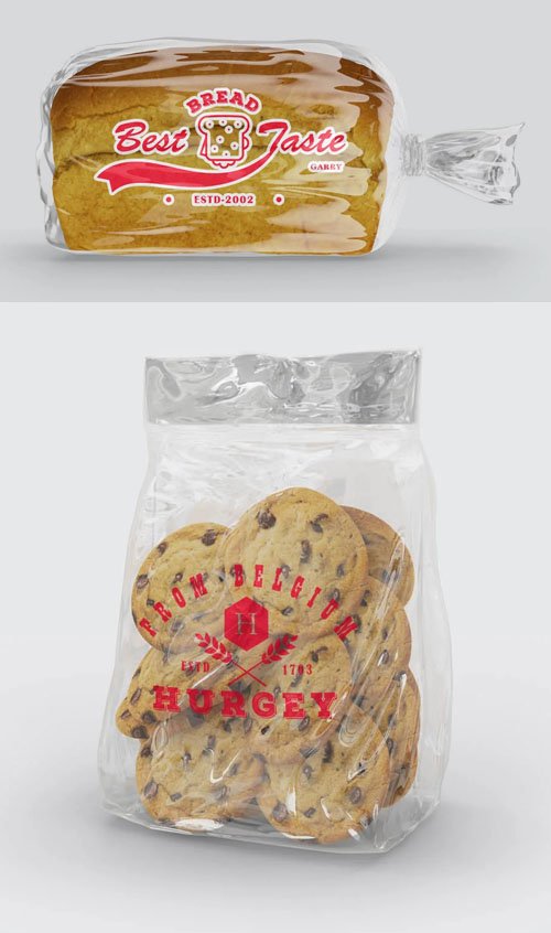 Bread and Cookies Plastic Bag PSD Mockups