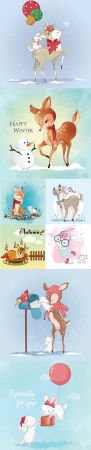 Happy Cute Little Animals Vector Illustration Pack Vol 4