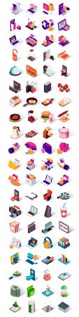 Isometric icons design collection color set