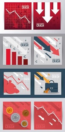 Stock Market Crash with Arrows Down Illustration Set