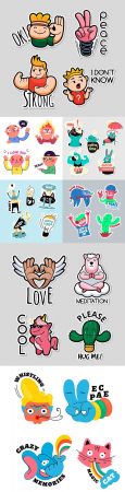 Funny stickers animals and people cartoon design