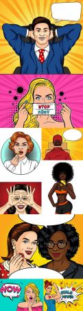 Man and woman comic illustrations in pop art style #2