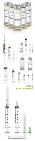 3d realistic medical ampoules with vaccine and syringe