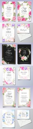 Elegant wedding invitation template flowers and leaves 4