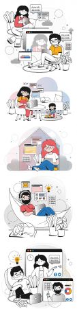Remote work at home concept of illustration