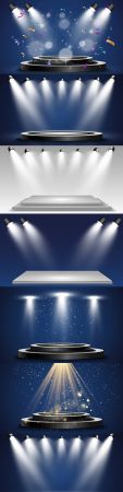 Podium and platform with illuminated lights illustration spotlight