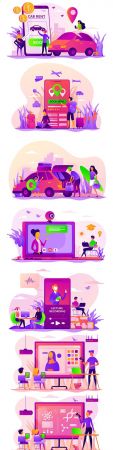 Science and online lessons education flat concept illustrations