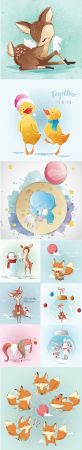 Happy Cute Little Animals Vector Illustration Set Vol 10