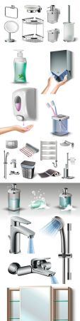 Bathroom and toilet room accessories realistic illustrations