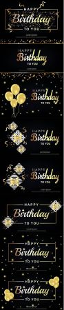 Happy Birthday Illustration with Gold Letter Set