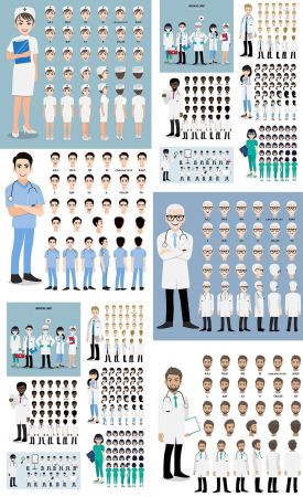 Cartoon Character with Professional Doctor Animation View Set