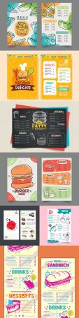 Fast food and children's menu cafe design illustration
