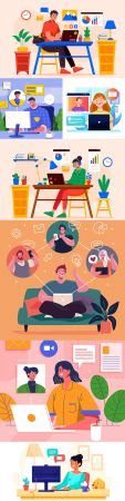 Remote work at home with self isolation concept illustration