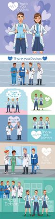 Thank you professionals doctors characters illustration