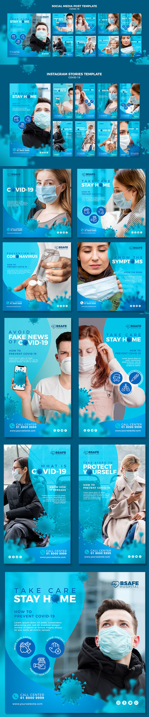 Coronavirus Social Media Post & Instagram Stories PSD Templates