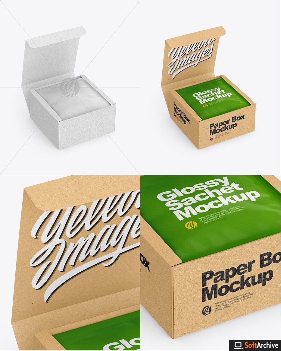 Download Download Kraft Box with Glossy Sachet Mockup 59046 - SoftArchive