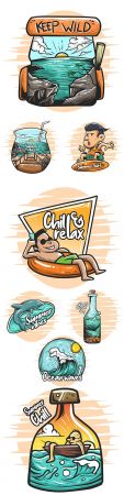 Summer holiday at sea comic painted illustrations