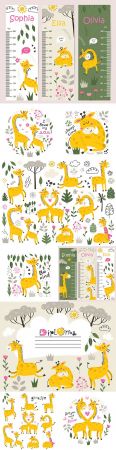 Cute painted giraffe and children 's growth chart design