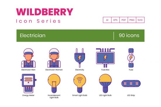 90 Electrician Icons   Wildberry Series